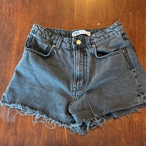 Zara Charcoal Frayed Denim Shorts
